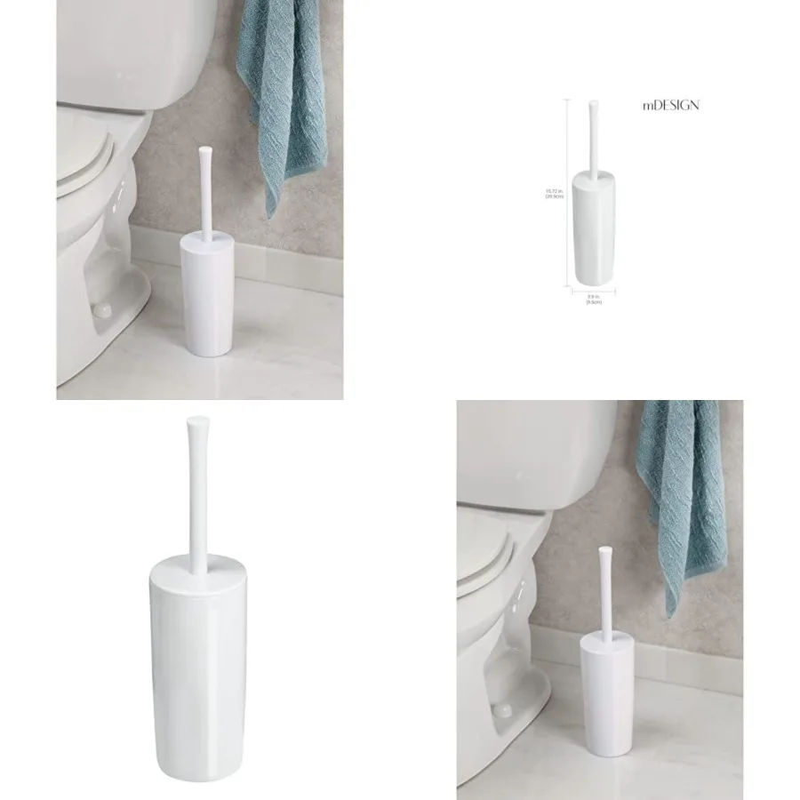 

Slim Plastic Toilet Bowl Brush and Holder Set, Modern Compact Storage Organizer Cleaner Scrubber for Toilet - Heavy Duty Cleaning Plunger for Bathroom, Aura Collection - White