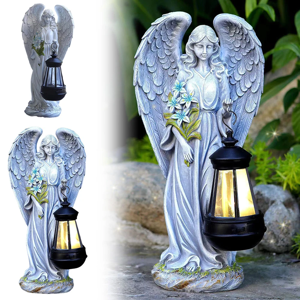 Lámpara Solar de estatua de alas de hadas, adorno de Ángel impermeable, luz de encendido y apagado automático, decoración de estatuilla de hadas, lámpara para decoración de jardín al aire libre