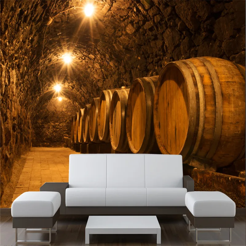 Custom 3D Photo Wallpaper Oak Barrels In The Tunnel of Old Winery Cellar Mural Beer Wine Bar KTV Industrial Decor Wall Paper 3D