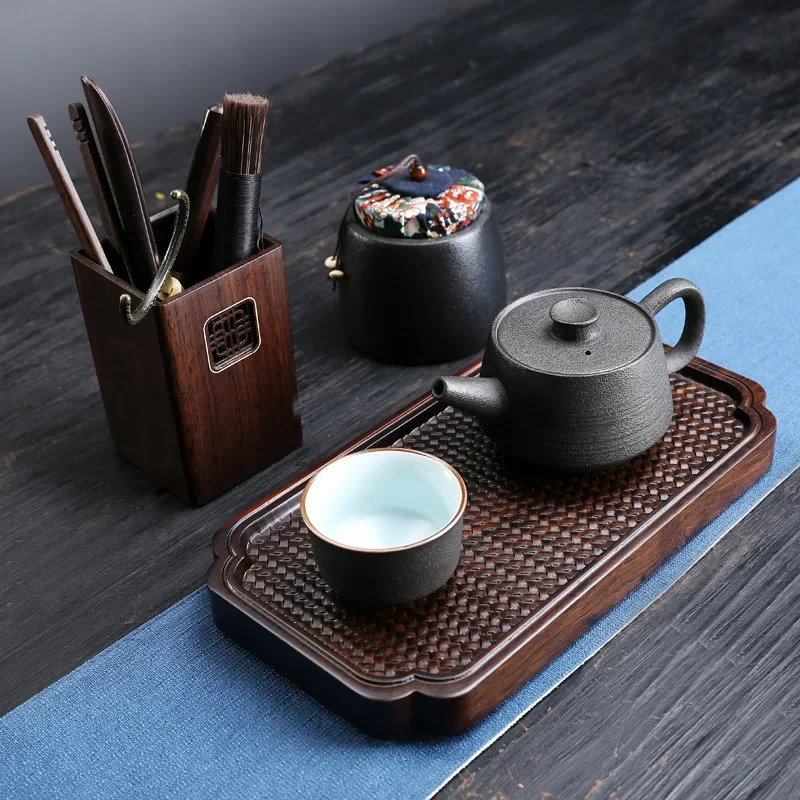 Dry Tea Tray Ebony Solid Wood Log Chinese Tea Ceremony Dry Tea Table Table Surface Household Portable Hotel Tray