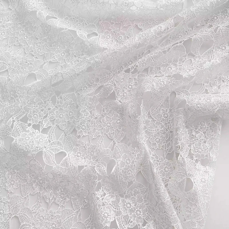 

White Sequins Embroidery Water-Soluble Lace Fabric Bridal Wedding Dress Evening Gown Custom Cheongsam Textile Clothing Material