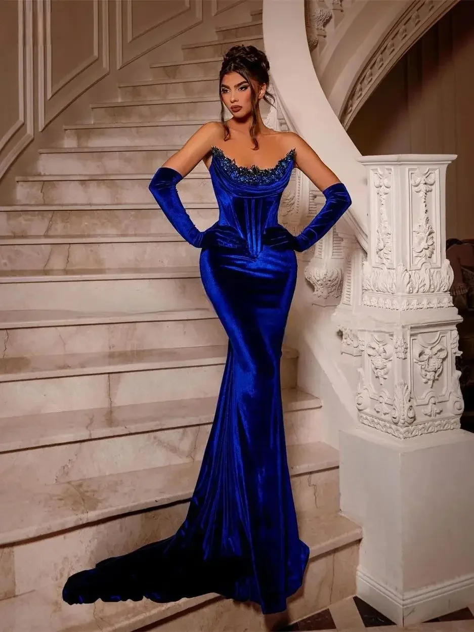 Mermaid Evening Gown Bead Off Shoulder Slim Pleated Ball Gown Backless Party Gown Customized image 2