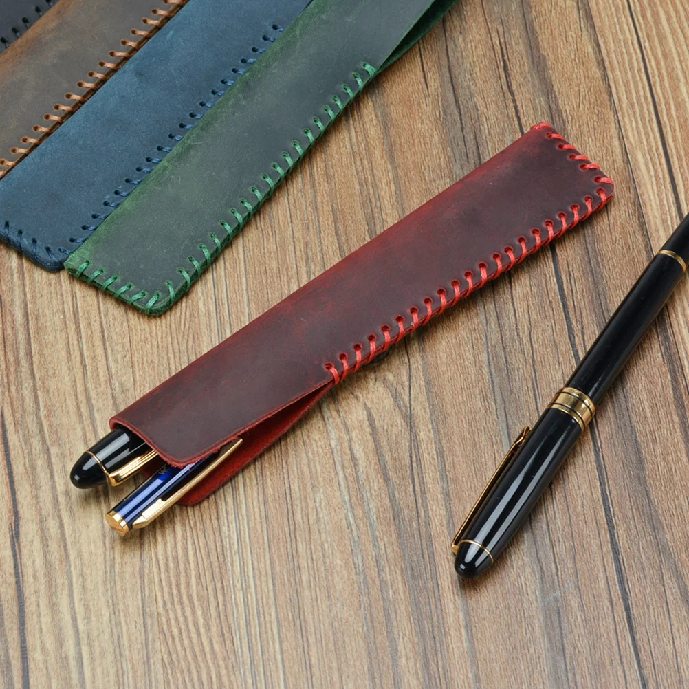 

Pen Bag Red Vintage Style For Office School Stationery Organizer Cattlehide Pouch Pen Storage Case