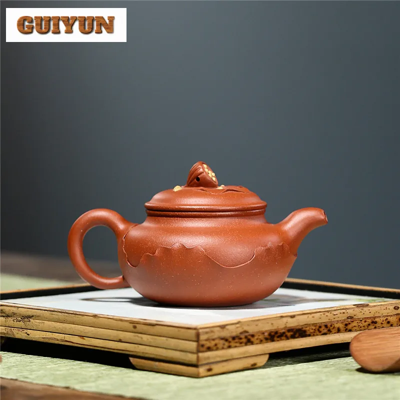 200ml Yixing Purple Clay Teapots Artists Handmade Lotus Seed Antique Pot Raw Ore Red Downhill Mud Tea Maker Kettle Zisha Tea Set