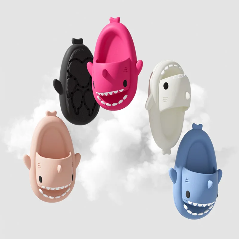 New Summer Kids Shark Slippers Adults Cartoon Sandals Men Shark Flip Flops Women Beach Shoes Cute Ins Couple Outdoor Slides