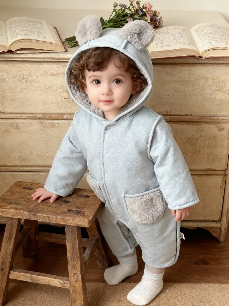 

Baby's Autumn Winter Fleece-Lined One-Piece Clothes Baby's Korean Fur One-piece Warm-keeping Outgoing Clothes for Newborns