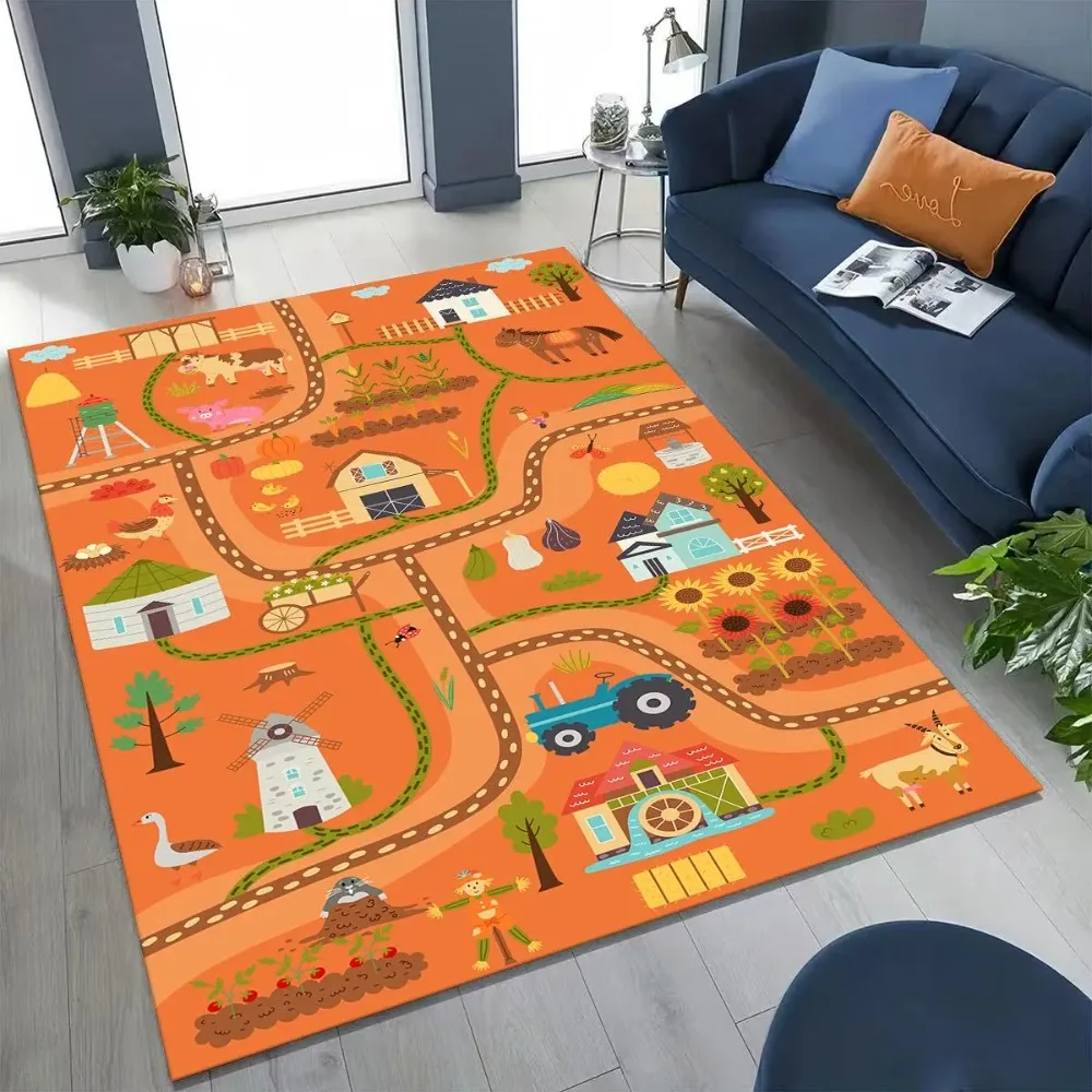 Farm Cartoon Play Mat Kids Educational Traffic Route Non-Slip Washable Rug Soft Nursery Bedroom Carpet 2026