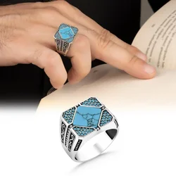 Retro minimalist turquoise men's alloy ring