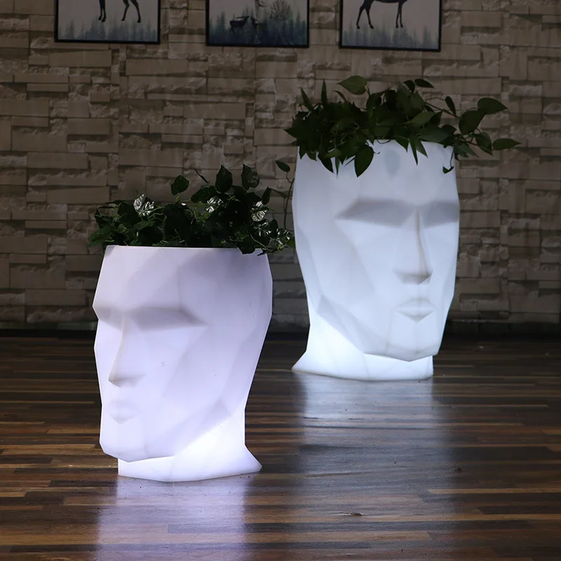 Floor Standing Face Shape Creative LED Planters 49*68*70cm Opening Ceremony Decorative Flower Tub Hotel Decor Flower Basket