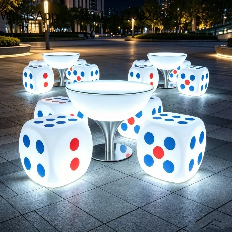 SCY creative luminous coffee table wine bar table dice seat outdoor leisure round table and chair combination