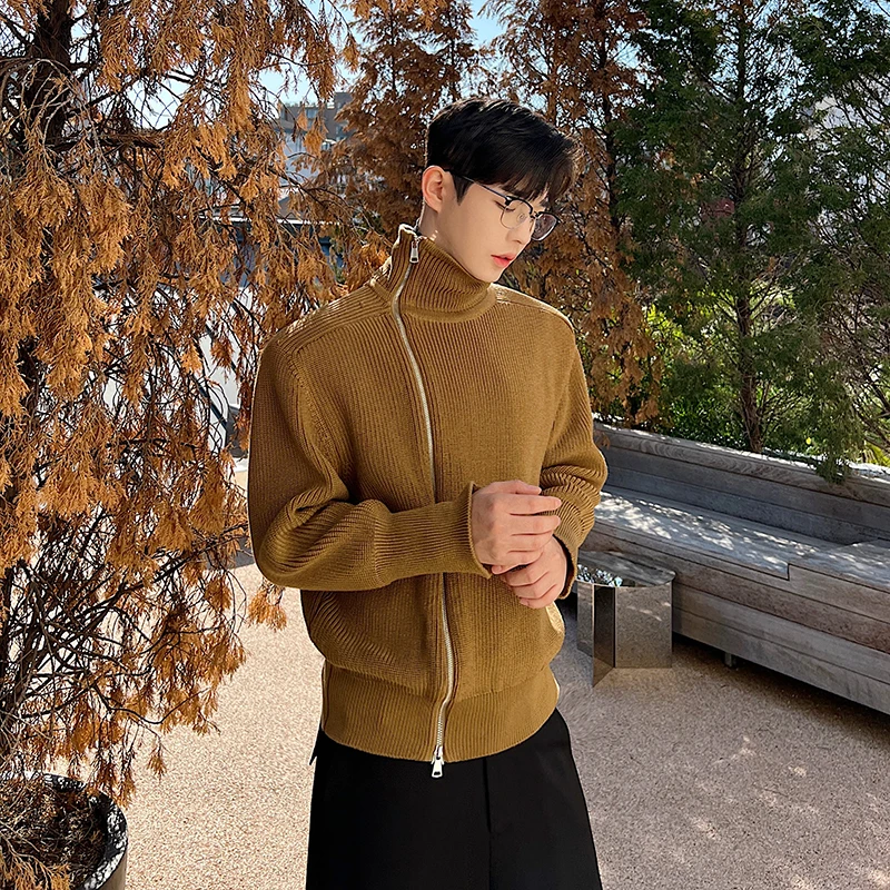 

Мужской зимний трикотажный свитер с высоким воротом, боковой молнией и уникальным дизайном рукавов, в корейском стиле, свободного кроя, повседневный, с длинными рукавами