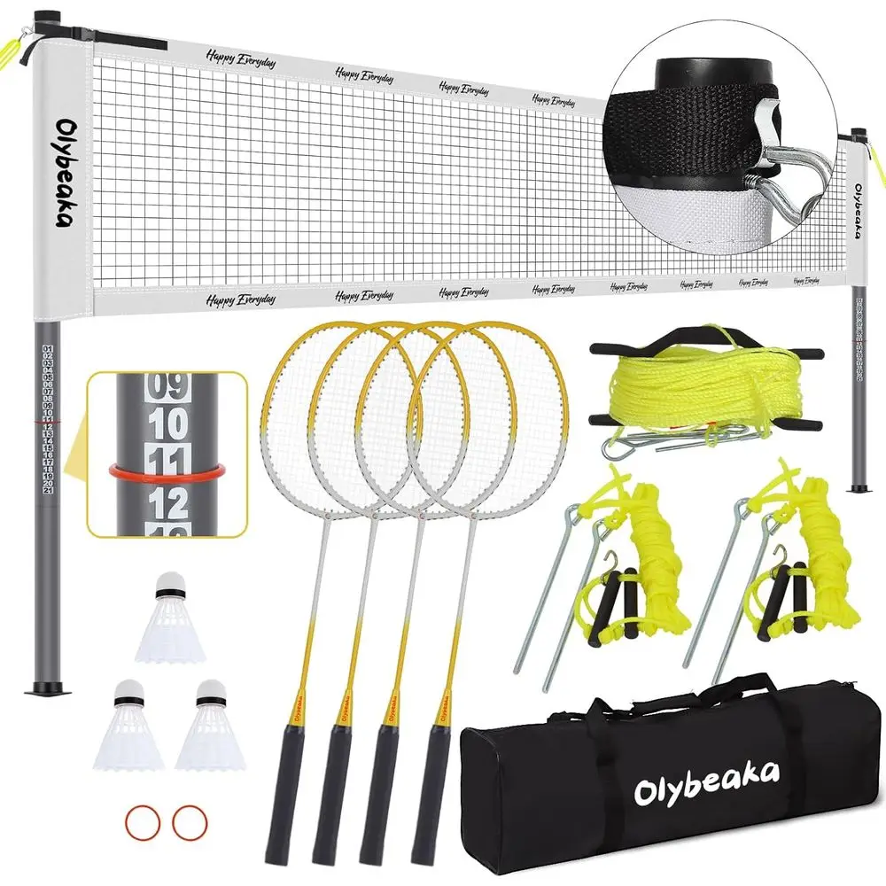 

Portable Outdoor Badminton Set: Durable Net, 4 Carbon Rackets, 3 Shuttlecocks, Carry Bag Included