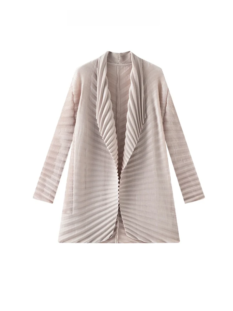

Busin Commute Sle Pure Color Long Sve Pleated ort Coat Women's Faionable Svel Top Polyester Fiber