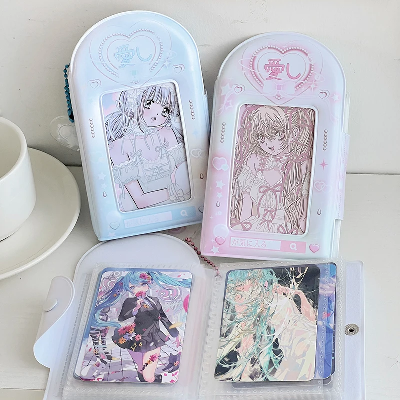 Blue Pink Hollow Photo Album 3 Inch Kpop Idol Photocard Holder Cartoon Pendant Mini Instax Photos Collect Book Pictures Storage
