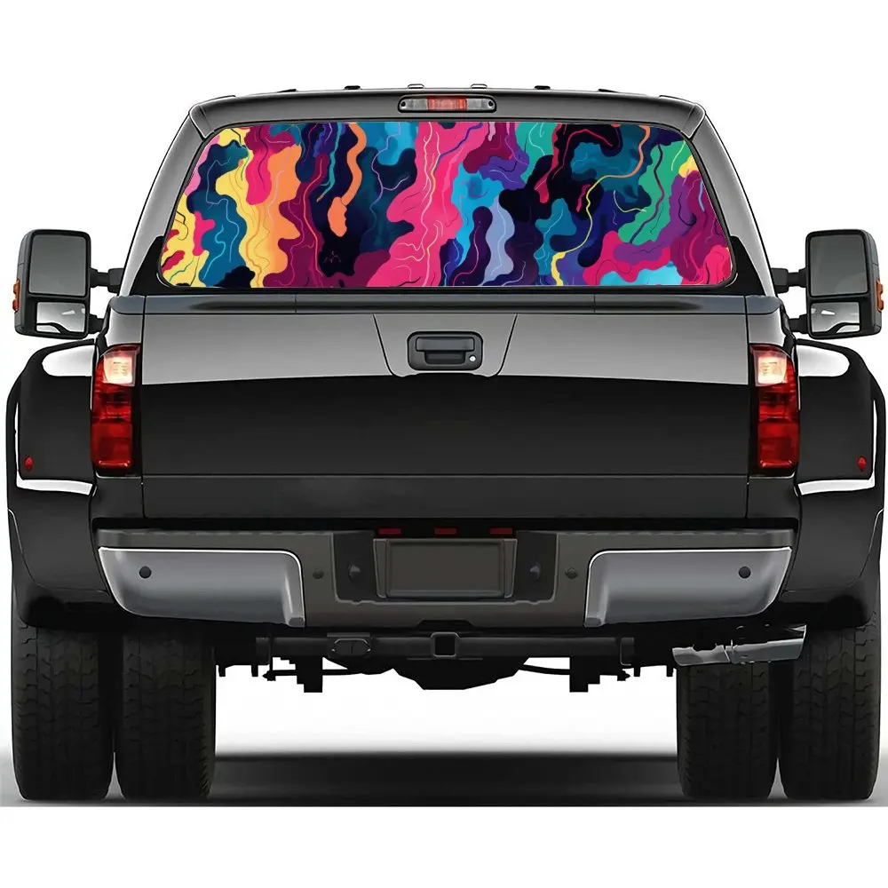 

Colorful Ripple Line Pattern Car Rear Windshield Sticker Truck Window See Through Perforated Back Window Vinyl Decal Decoration