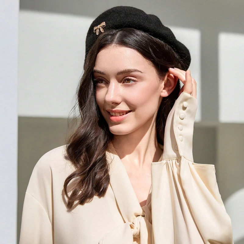 1 قطعة قبعة بيريه شتوية دافئة للنساء ، خريف/شتاء ، نمط اليقطين الفرنسي الرجعية ، أزياء سيدة كورية ، قبعة دافئة من الصوف الياباني غير رسمية