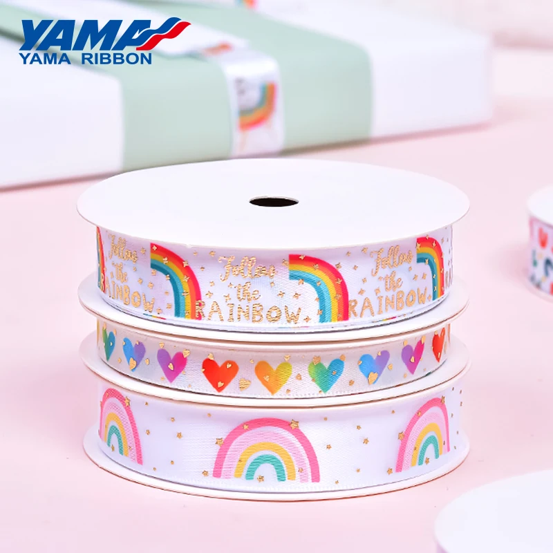 YAMA Rainbow Series Ribbon 10yards/roll 9 16 22mm Printed Satin Ribbons for Party Gift Cake Decoration Cute DIY Accessorie