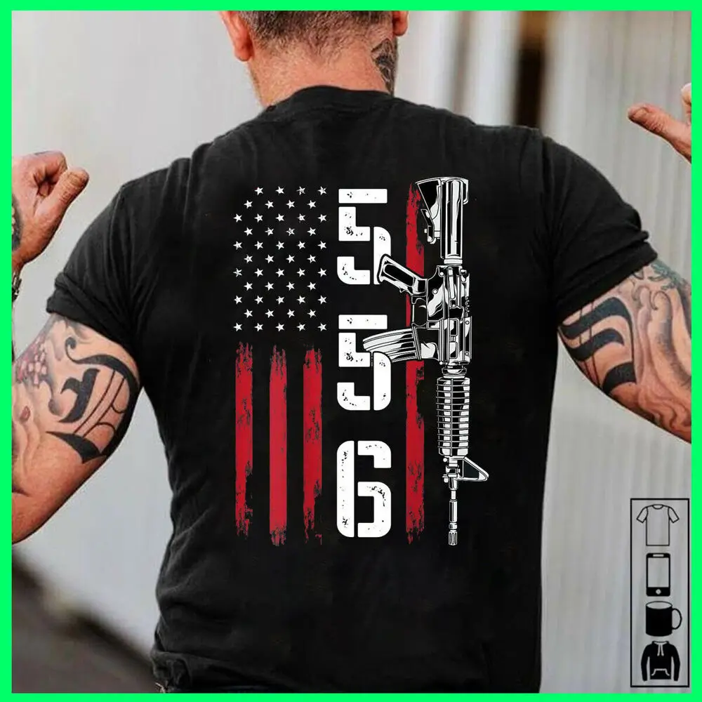 American Flag AR-15 Rifle 556 Gun Owner Gift T-Shirt 100% Cotton O-Neck Summer Short Sleeve Casual Mens T-shirt Size S-3XL