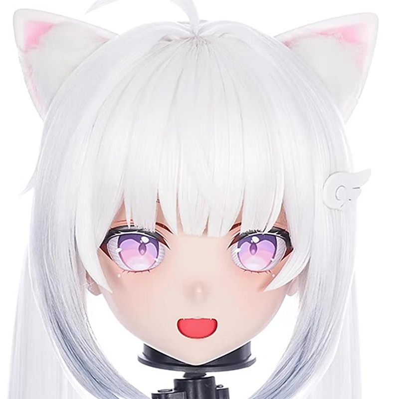 Personaje personalizado hecho a mano travesti mujer/niña resina cabeza completa con cerradura Anime Cosplay japonés Animego Kigurumi máscaras