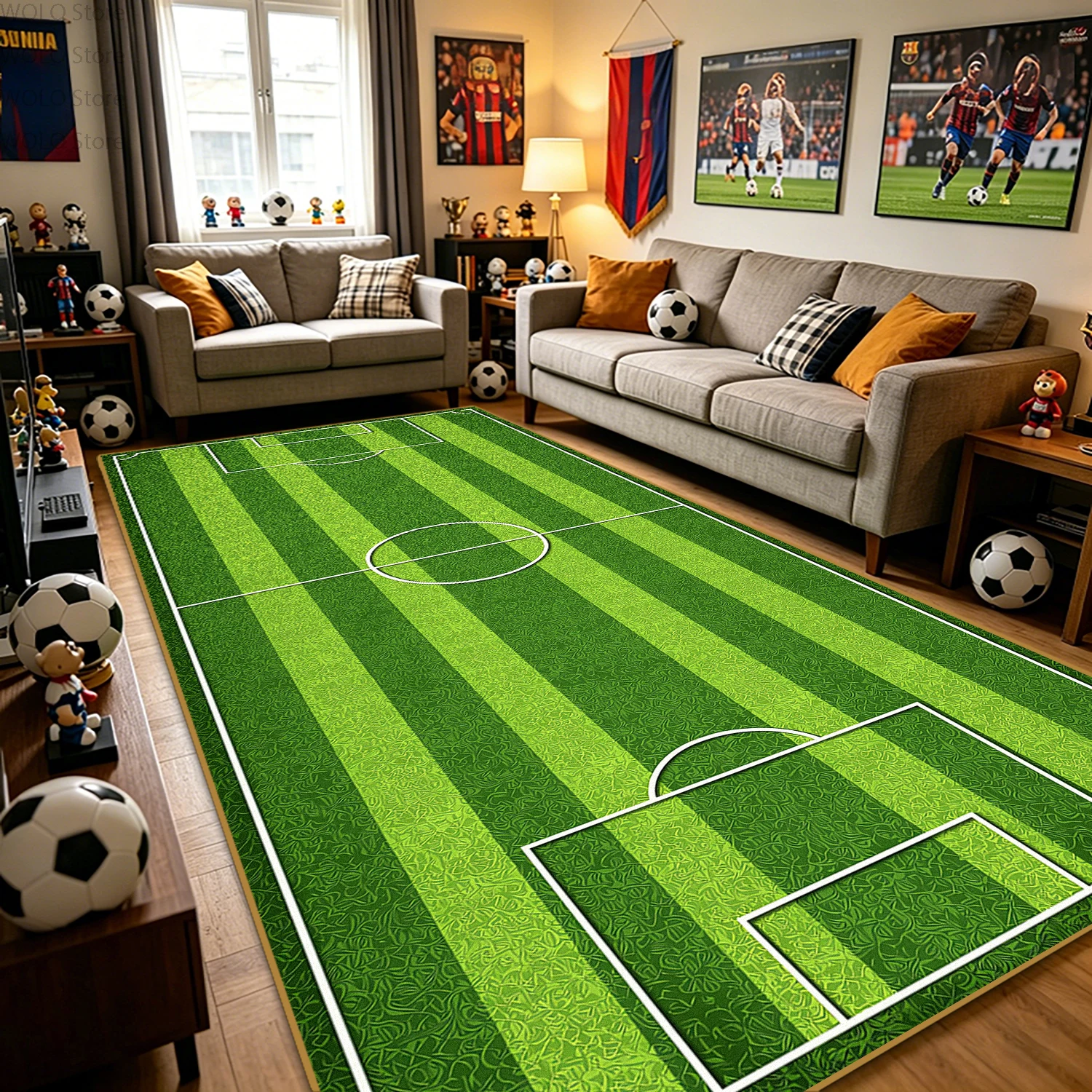 Soccer Field Long Runner Rugs Fluffy Soft Large Area Living Room Decoration Carpet Sports Theme Bedroom Screening Room Floor Mat