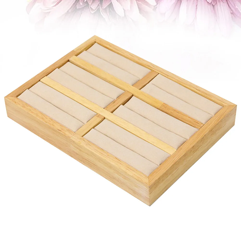

1Pcs Solid Wood Ring Storage Tray 6-Grid Jewelry Organizer Box Soft Lining Display for Bedroom Dressing Room Store Counter