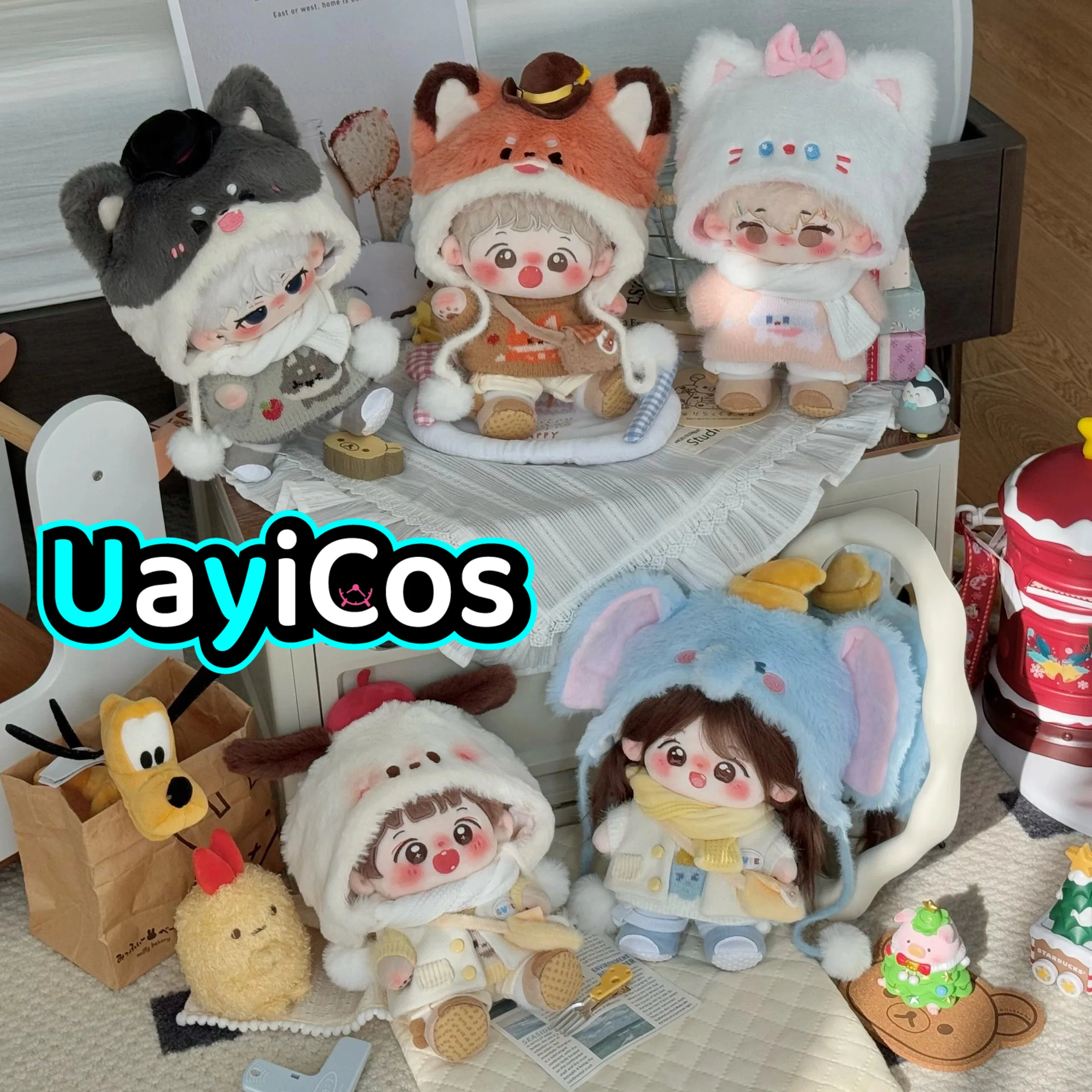 

В наличии: комплект одежды для куклы 20 см (свитер, шарф, шапка, сумка, брюки, обувь), одежда с мультяшными животными, костюм для мягких игрушек, кукол, аниме-игрушек, детских игрушек