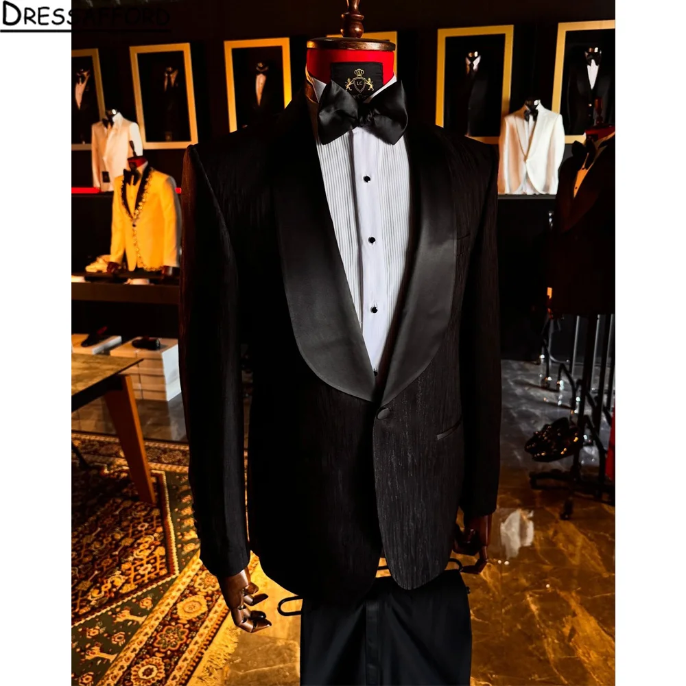 Male Fashion Beads Crystals Suit Attire Men Sequins Label Prom Blazer Customized Groom Wedding Tuxedo 2 Piece Costume Homme 2026