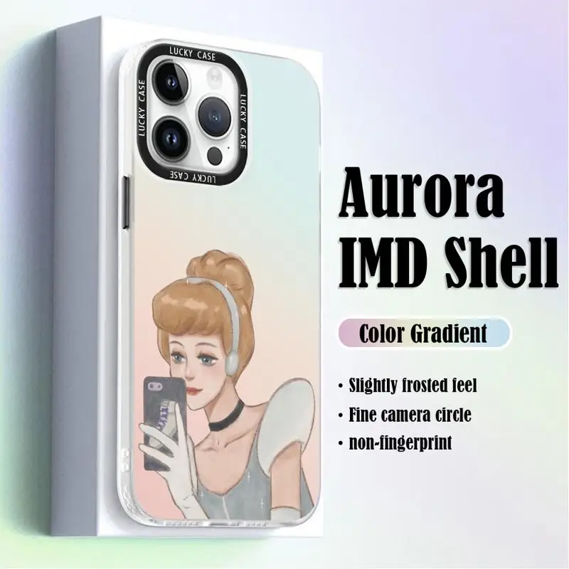 Disney Fashion Princess Girl for iPhone 15 14 13 12 11 pro Max XS XR X 7 8 Iridescent Laser Clear Gradient Matte Phone Case