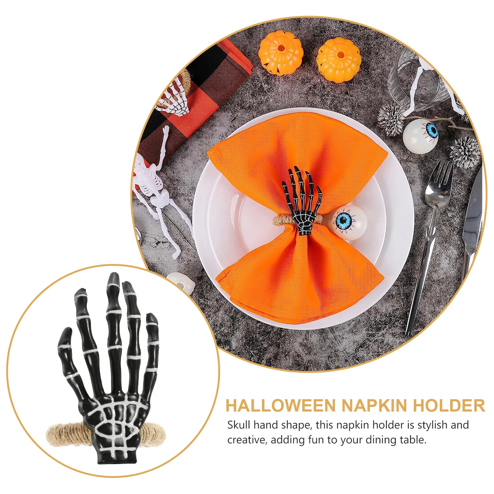 

6 Pcs Halloween Napkin Buckle Travel Scary Skull Hand Plastic Holder Ring Napkins