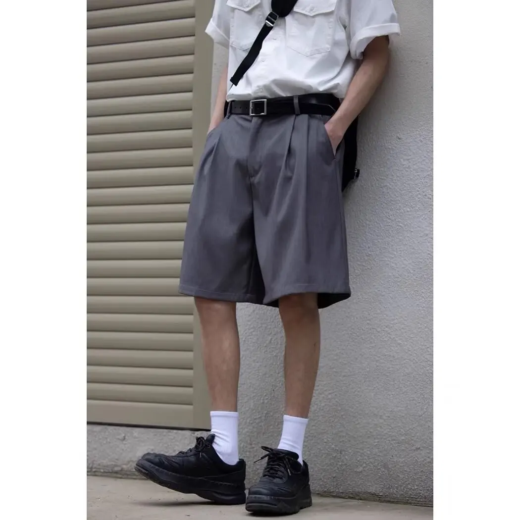 

Summer Men's Casual Loose Straight Leg Suit orts Trendy Five-Point Pants Korean Lazy Sle Faionable All-Match Trousers