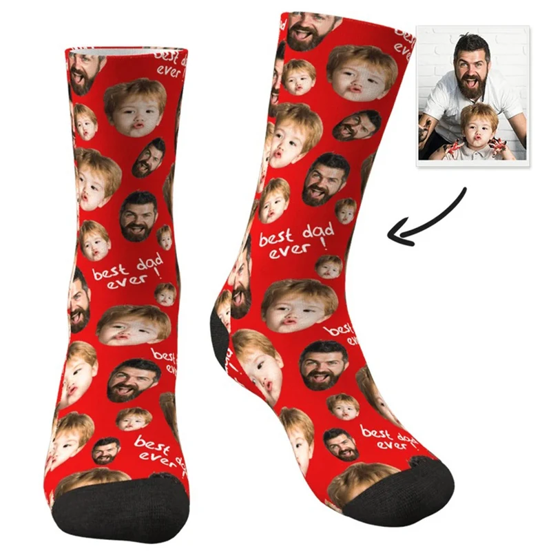 Customized “ best dad ever!"Fashion face socks  interesting tube socks, the best gift for father's Day and birthday for father view 2