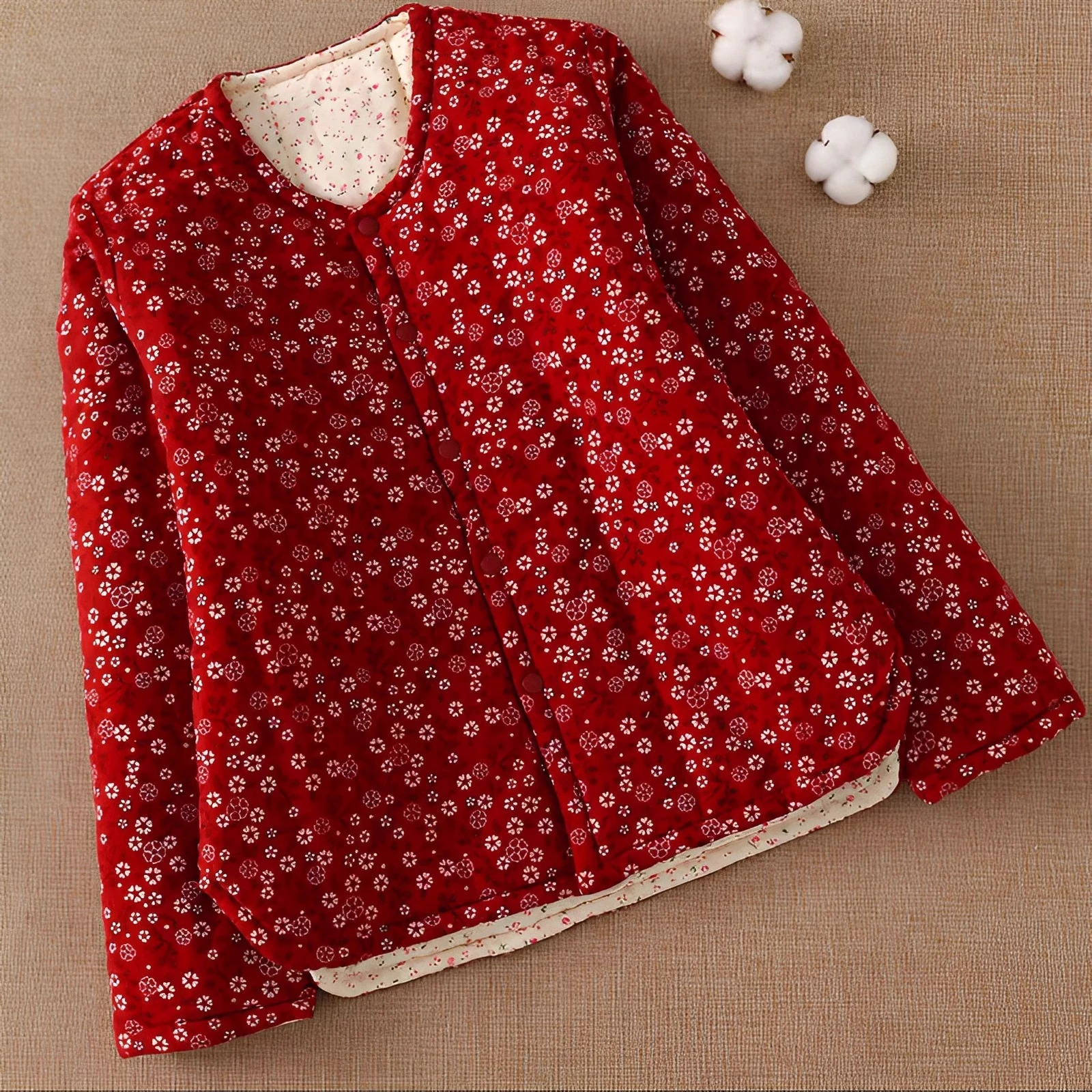 Jaet en coton floral chaud et fin Gilet intérieur léger Vêtements d'extérieur ajustés pour personnes d'âge moyen et ly Fibre de polyester Coton...