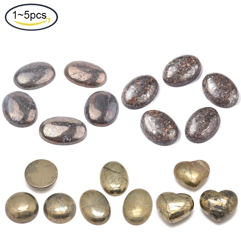 1-2 Chiếc 18X13X6Mm Hình Bầu Dục Nửa Tròn Tự Nhiên Pyrit Cabochons Cho Vòng Tay Trang Sức Bông Tai làm Cho