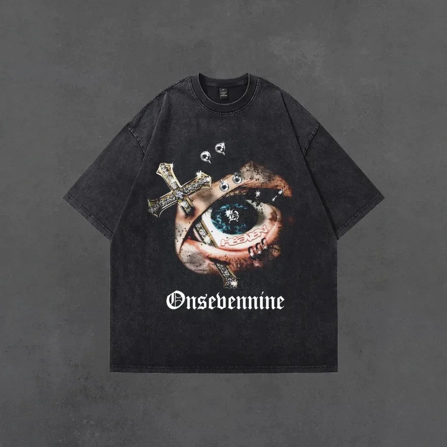 HIP HOP Vintage Washed American Street Loose Couple Short Sleeve T-Shirt Men's Summer City Walk Date Travel Performance Daily