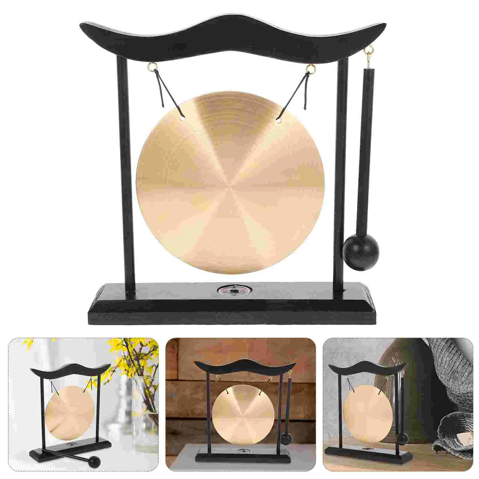 Feng Shui Tongluo Chinese Gong Alloy Desktop Bell with Stand Decor for Home Ornament Display Small