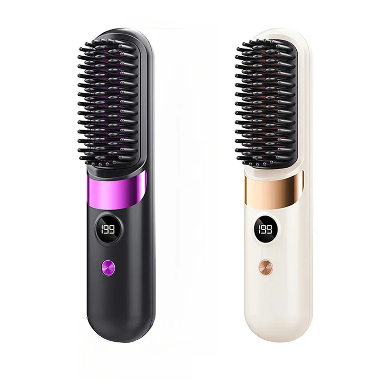 1Pc USB Charging Portable Hair Straightener Brush, Cordless Straightening Comb LED Display & Ceramic Coating, Ionic Technology - view 6
