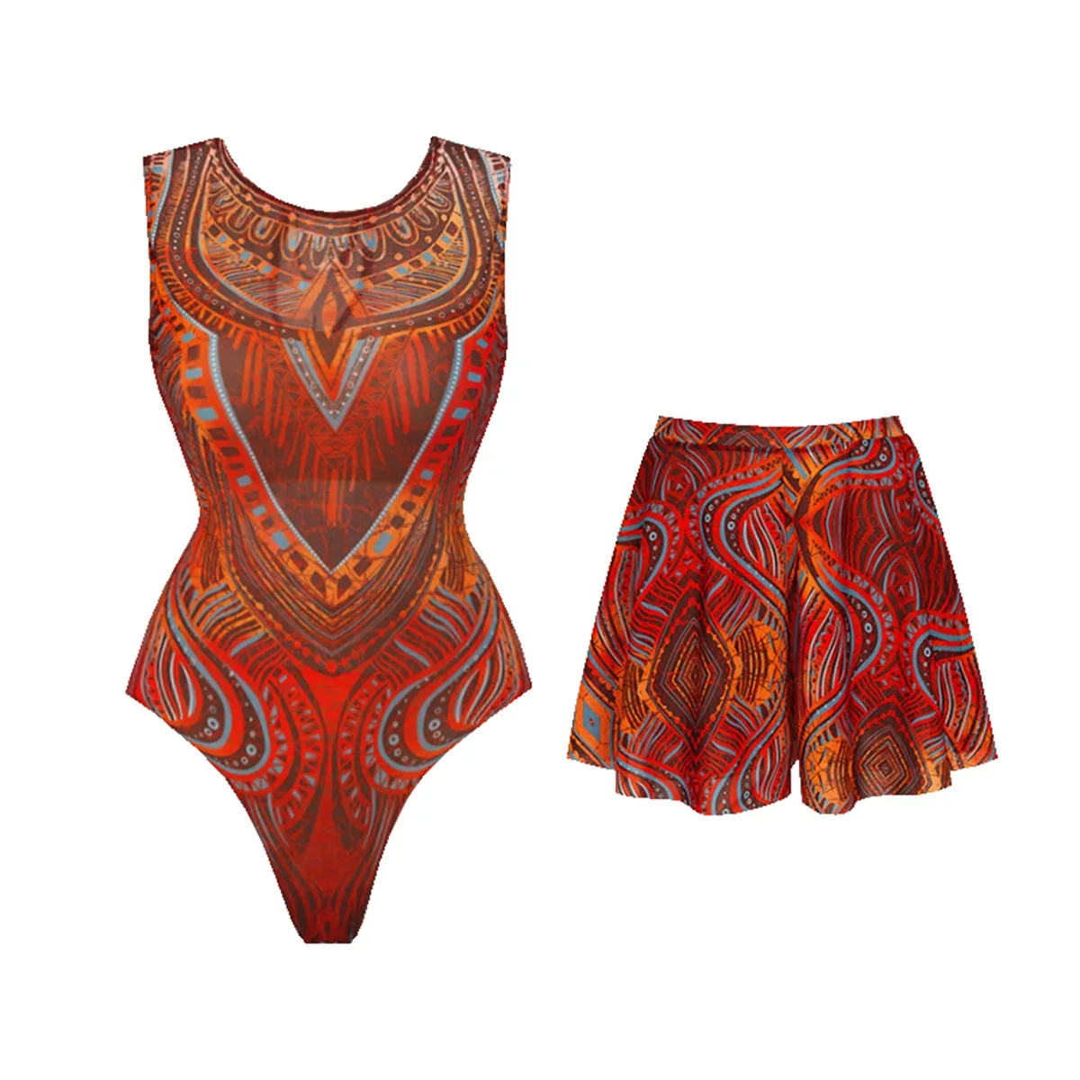 2Pcs Print Swimsuit With Short Pants Sexy Bikini Women Swimwear 2XL Swim Suit Female Mesh Bathingsuit Bodysuit Beachwear Biquini