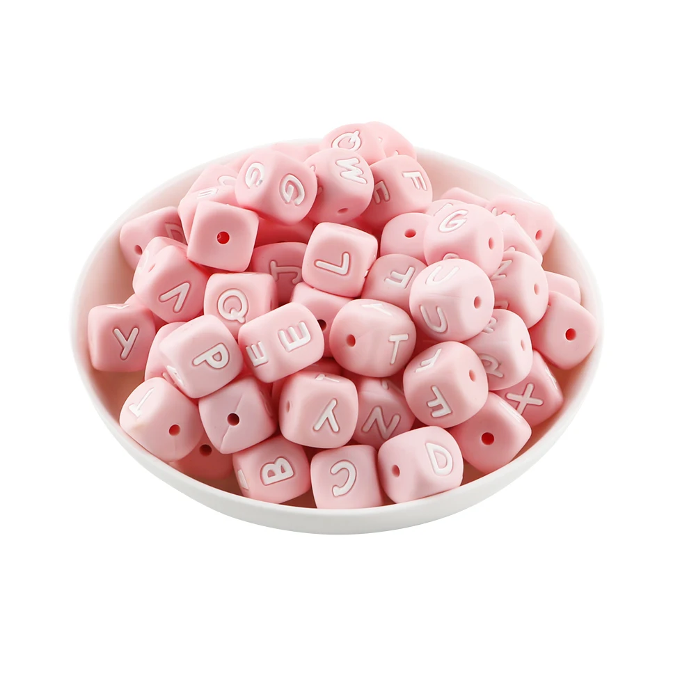Sunrony 10~100Pcs Silicone Letters Beads 12MM Pink Square Alphabet Bead DIY Bracelet Handmade Accessories For Jewelry Making