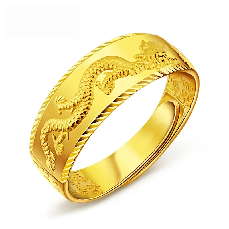 Ring for Man Luxury Engraving Dragon Adjustable Ring Fashion Jewelry Male Two Color Golden Silvery Finger Ring Gift