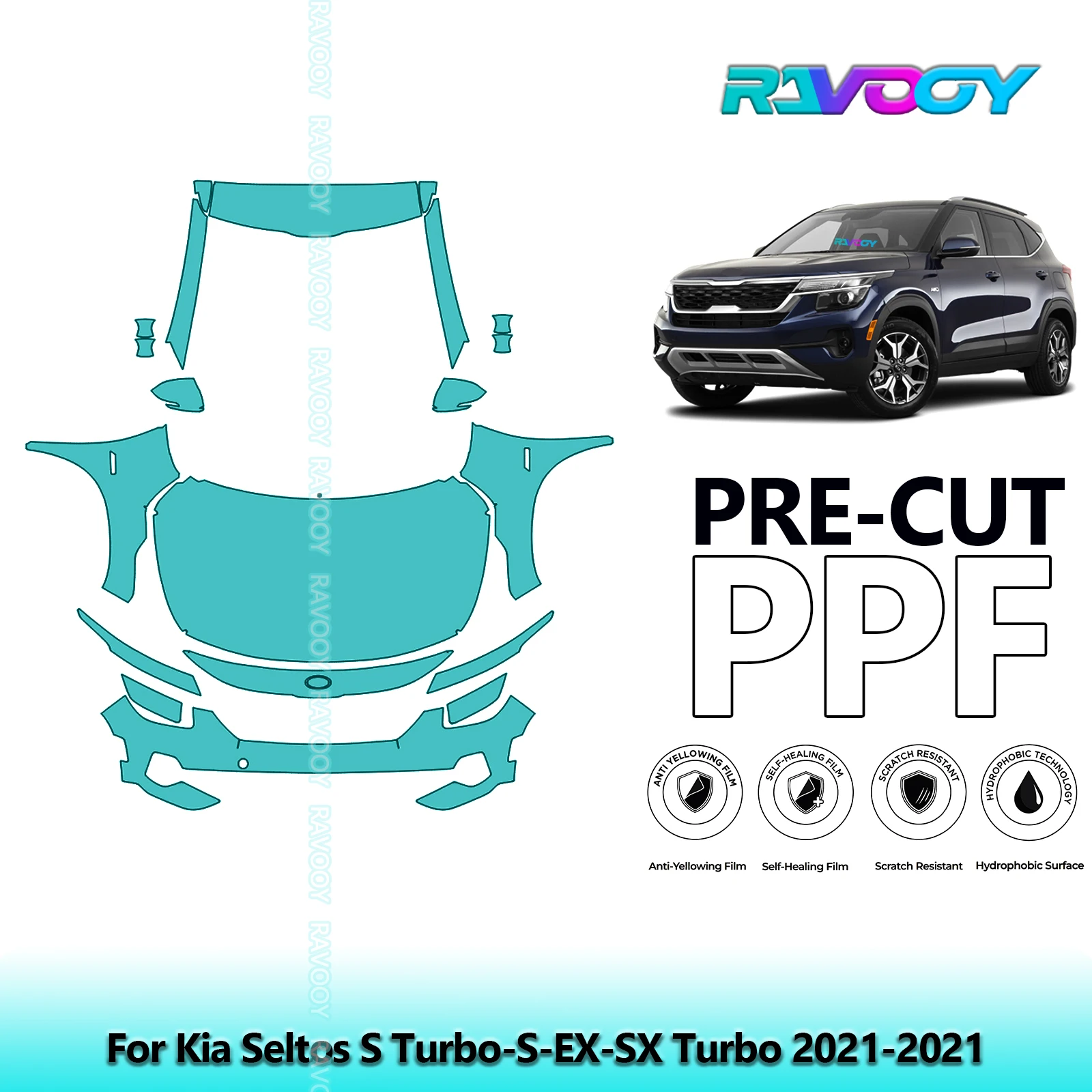 

8.5Mil Front Kit Precut Paint Protection Film PPF Clear Bra For Kia Seltos S Turbo-S-EX-SX Turbo 2021-2021