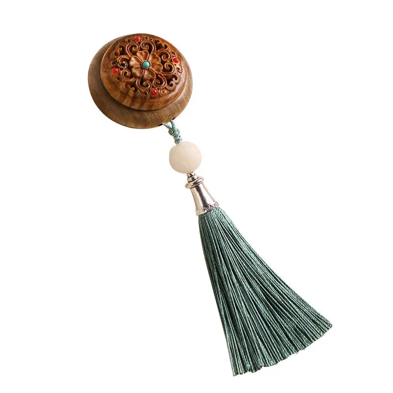 UMQ Original Hollow Carved Green Sandalwood Pendant Perfume Bag Pendant Men and Women Tassel Car Incense