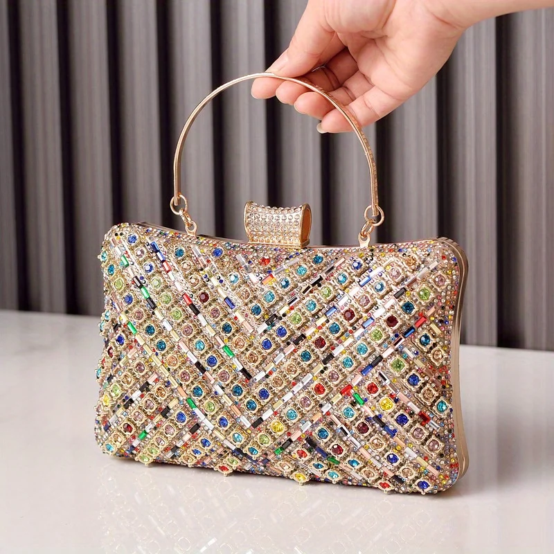 Diamond inlaid banquet bag, banquet bag, fashionable colored rhinestone bag