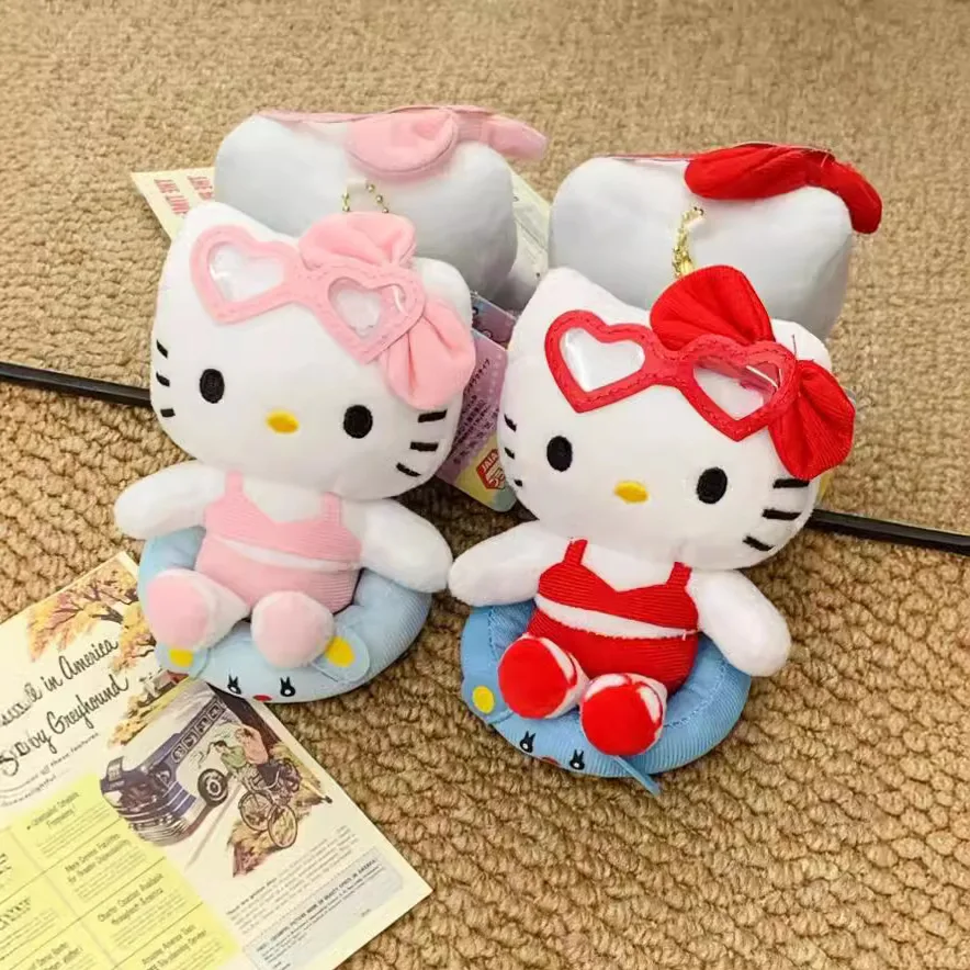 

Sanrio Anime Hello Kitty Summer Swimming Ring Plush Toys Pendants Cute Y2K Car Key Chain Backpack Pendant Decoration Girls Toy