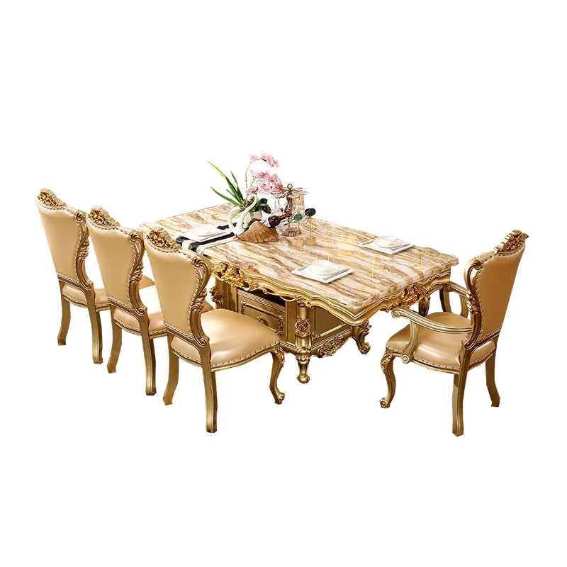 European marble dining table rectangular villa dining table gold table champagne gold