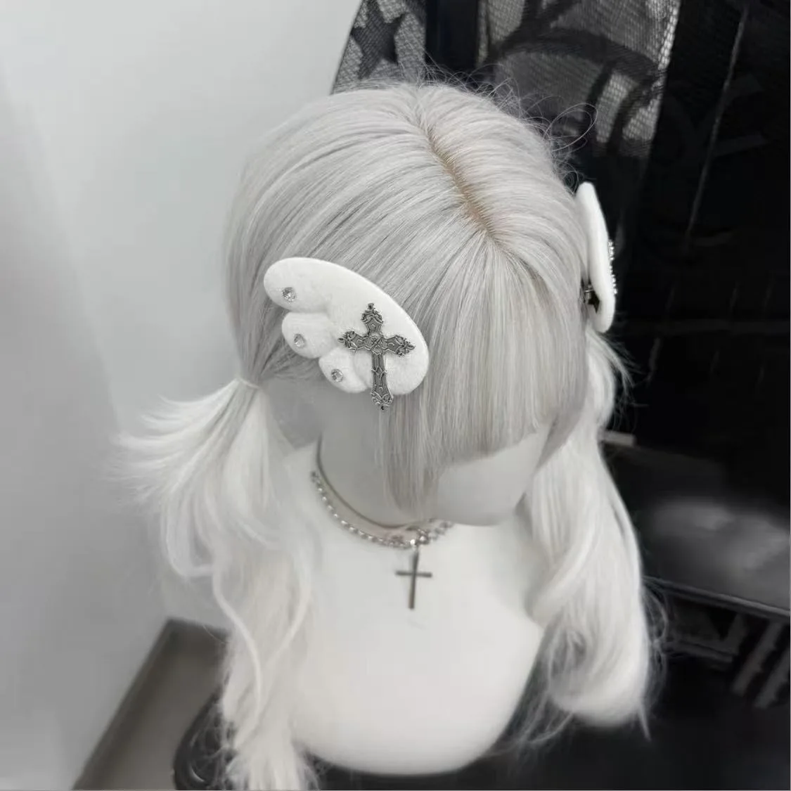 Japanese Mine Angel Wings Goth Bling Bling Wings Cross Hair Clip Sweet Cool Rhinestone Hairpin Lolita Girl Hair Accessoires