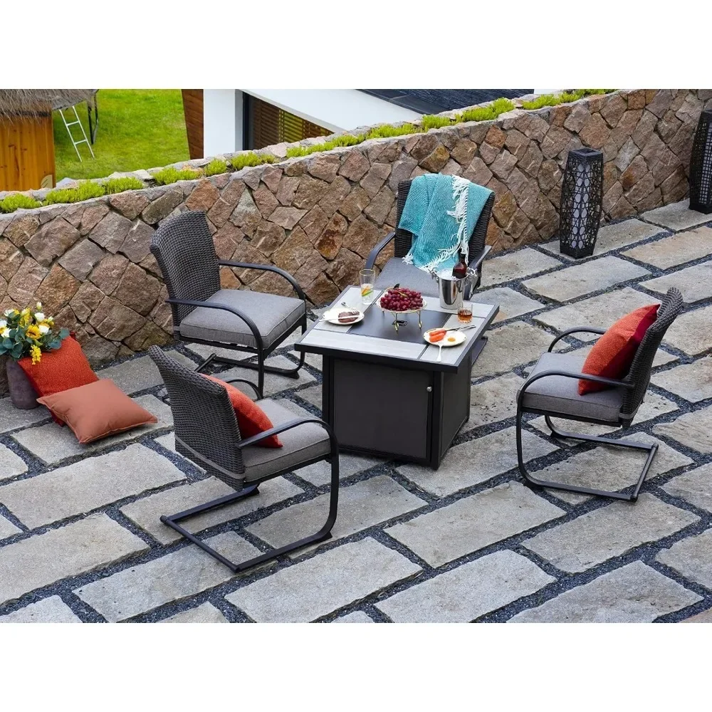 

32" Outdoor Gas Fire Pit Table, CSA Safety Approval 40000 BTU Heat Sling Base Ceramic Tile Top & Lava Rock, Propane Gas Fire Pit