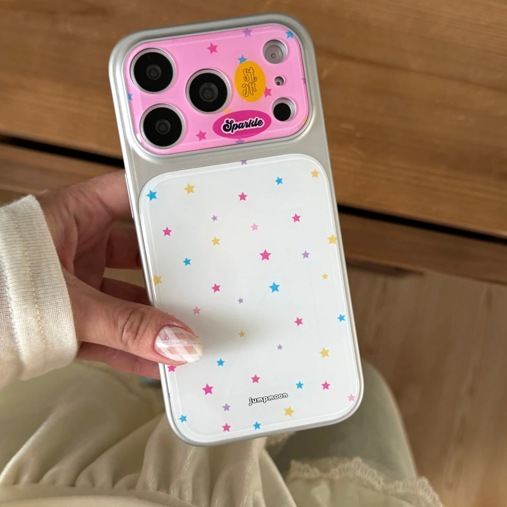 

ins Style Color Blocking Colorful Stars Letter Pattern With Lanyard Phone Cover Case for iPhone 17 16 15 Pro Max