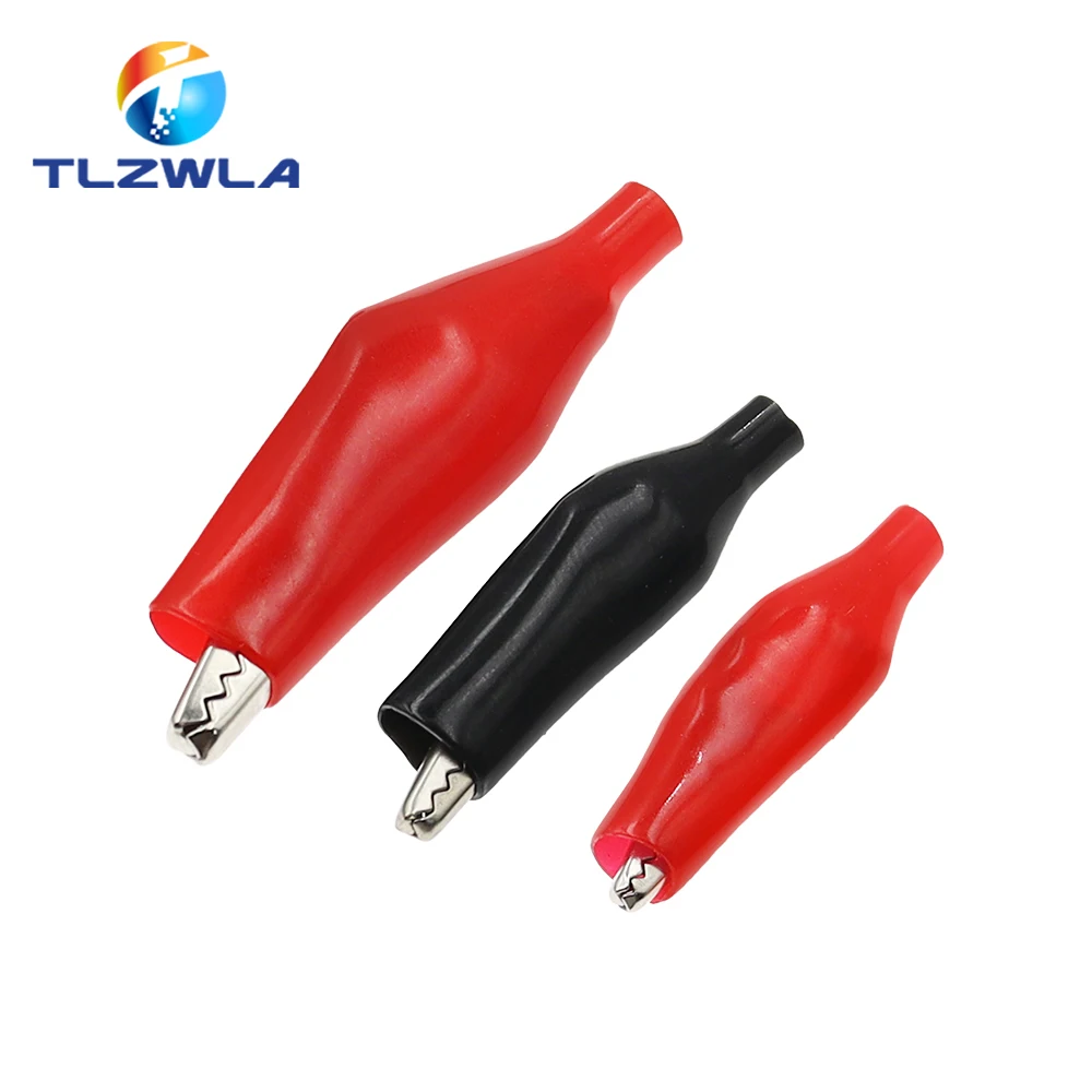 100PCS 28MM 35MM 45MM Metal Alligator Clip Crocodile Electrical Clamp Testing Probe Meter Black Red with Plastic