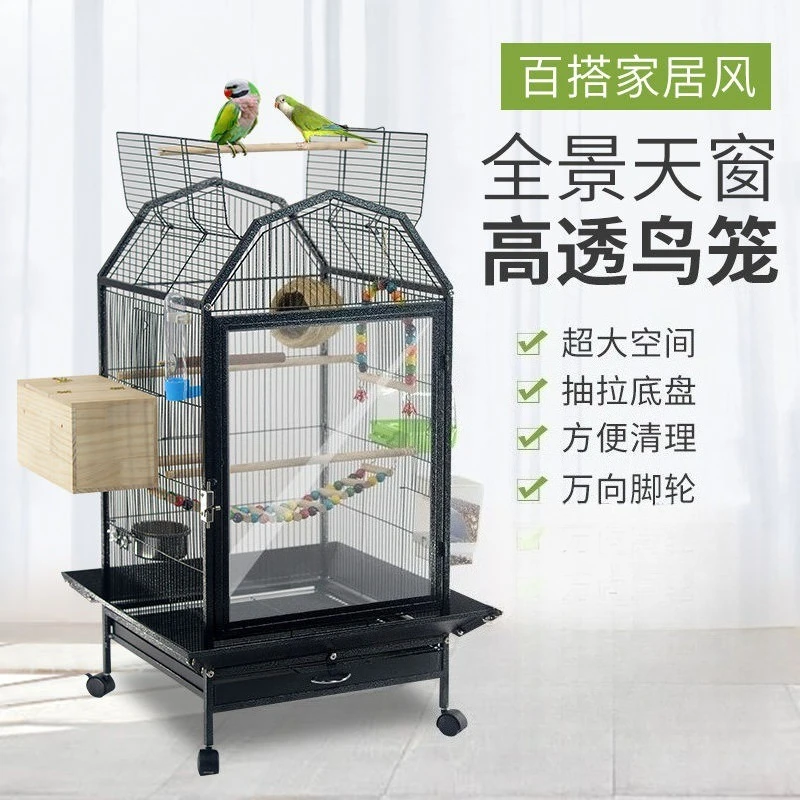 Pet cage Di anti-sprinkling transparent acrylic bird cage high-end large villa large parrot cage