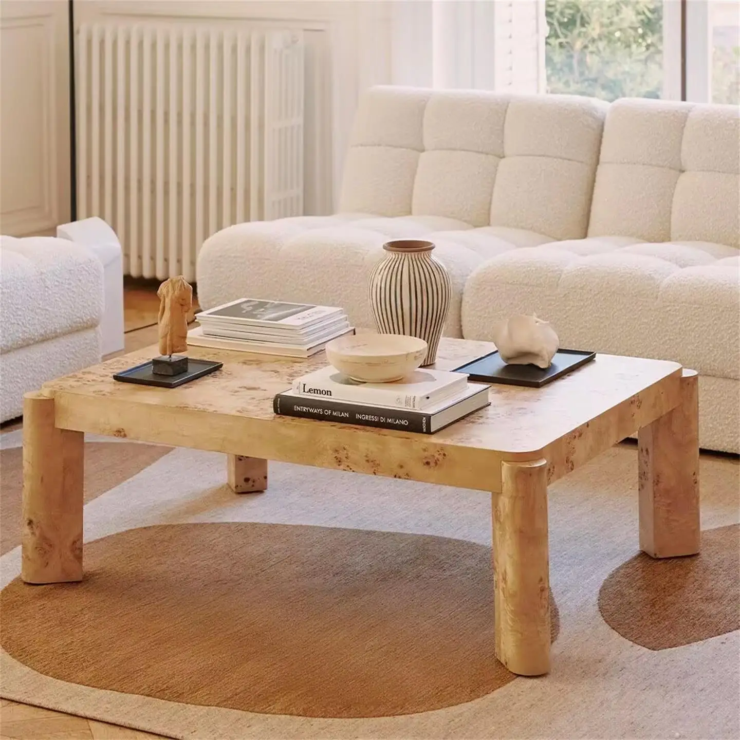 

✘x Designer Retro Light Luxury Wabi-Sabi Style Solid Wood Tree Bark Coffee Table Small Side Table Set for Living Room&